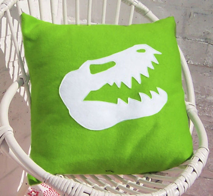 Boy's Cushion Dinosaur Skull on Green Fleece Cushion/Pillow Cover 35cm/14inch