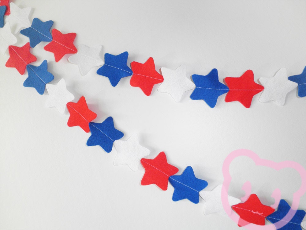 Red, White and Blue Star Garland - made with wool blend felt, perfect for bbq/barbecues, 4 july, america