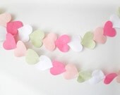 Summer Heart Garland - made with wool blend felt in colourful and summer picnic shades of pink, white and green, perfect for kids room