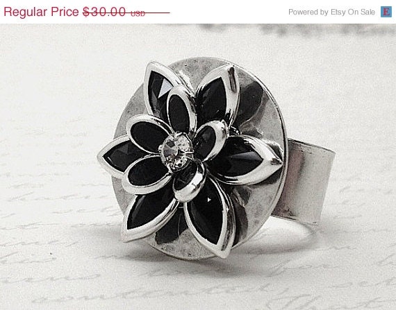On Sale Black Crystal Flower Ring