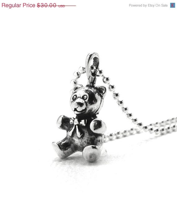 On Sale Teddy Bear Necklace, Sterling Silver