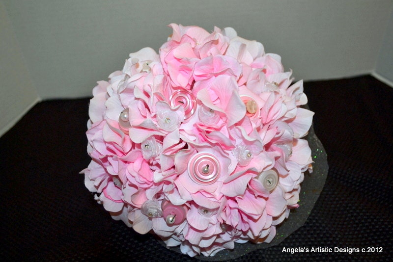 Pink Silk Flower Bouquet, button bouquet
