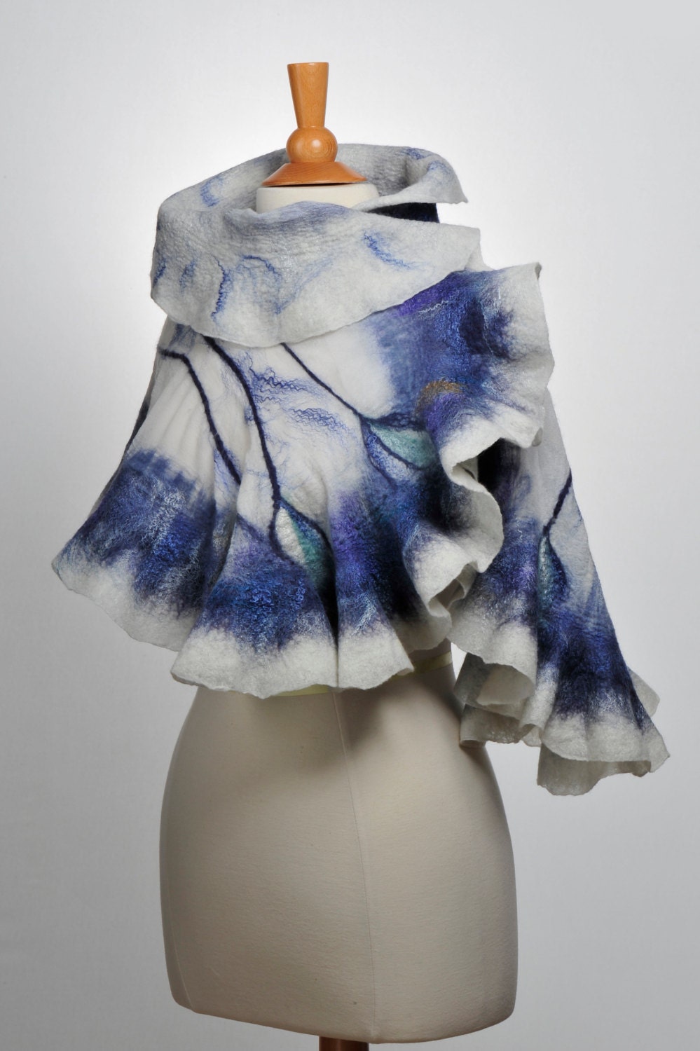 Nuno felted scarf wrap / handfelted / merino wool / silk chiffon