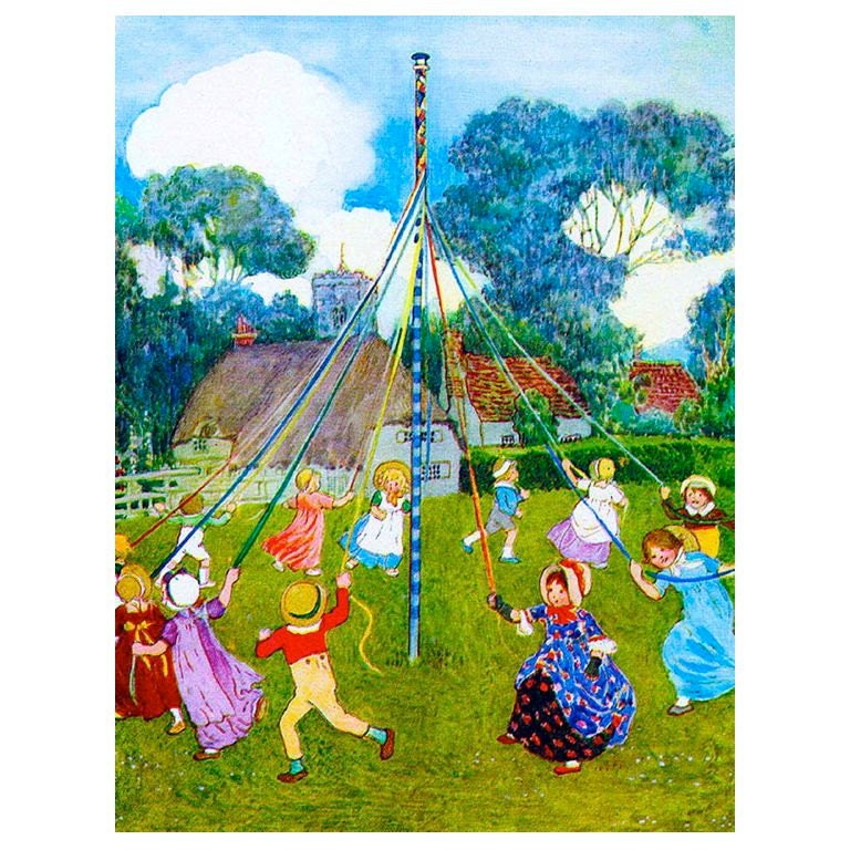 May Day in the Country  hand cut wood wooden jigsaw puzzle  9.5" x 12.5" 175-225 pieces - PersimmonPuzzles