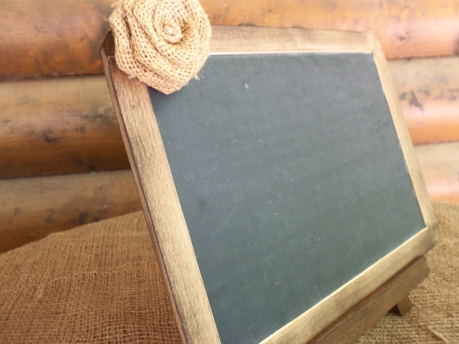 Rustic Chic CHALKBOARD Sign - 7x10 Size with Cute Burlap Flower - Natural or Rustic Stain