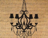 CHANDELIER in SILHOUETTE Candles FRENCH Black Shades Digital Image Download Transfer For Pillows Totes Tea Towels Burlap No.4476