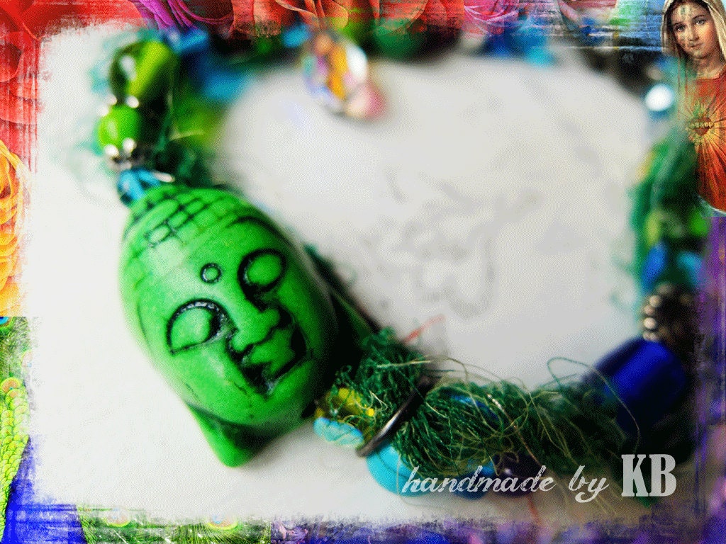 Silk Buddha Bracelet - Recycled Saris - Spiritual Buddhist Gypsy Jewelry