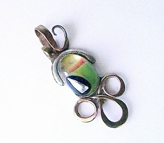Bezel Set Silver Brass Fused Glass Pendent.