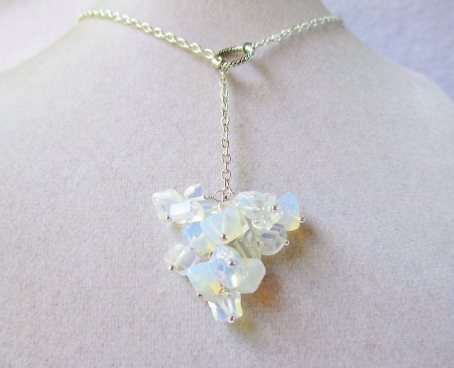 Moonstone Cluster Lariat Boho Style Necklace in Silver