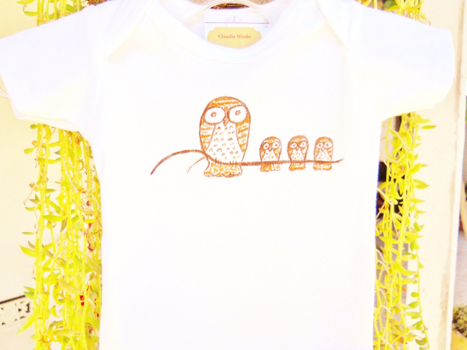 Children Owl Mother and Three Babies Toddler T-Shirt or Baby Onesie Hand Painted