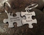 Custom Hand Stamped Best Friends Puzzle Piece Key Chains SET OF TWO