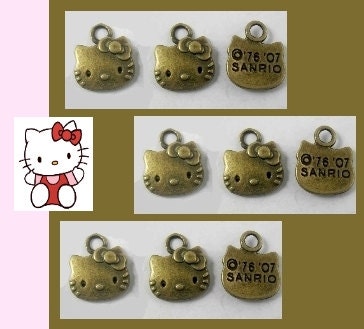 8 pcs Bronze Hello Kitty Charms Retro Style Cute Cat Pendants Metal Findings For Jewelry Crafts Sewing