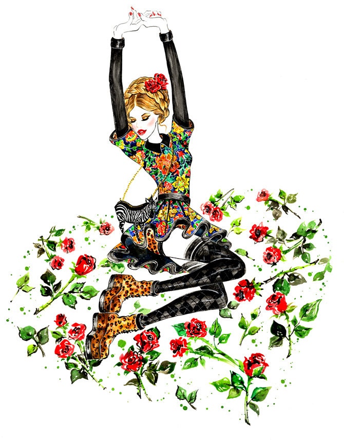 Girl in LOVE- Watercolor Fashion illustration