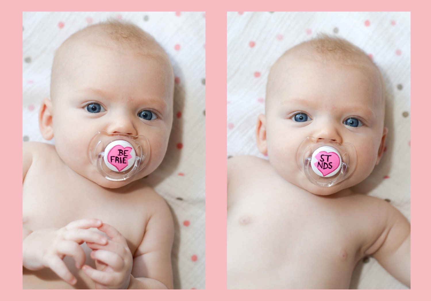New - BEST FRIENDS - Hand Painted Pacifier Set in Clear AVENT Pacifiers
