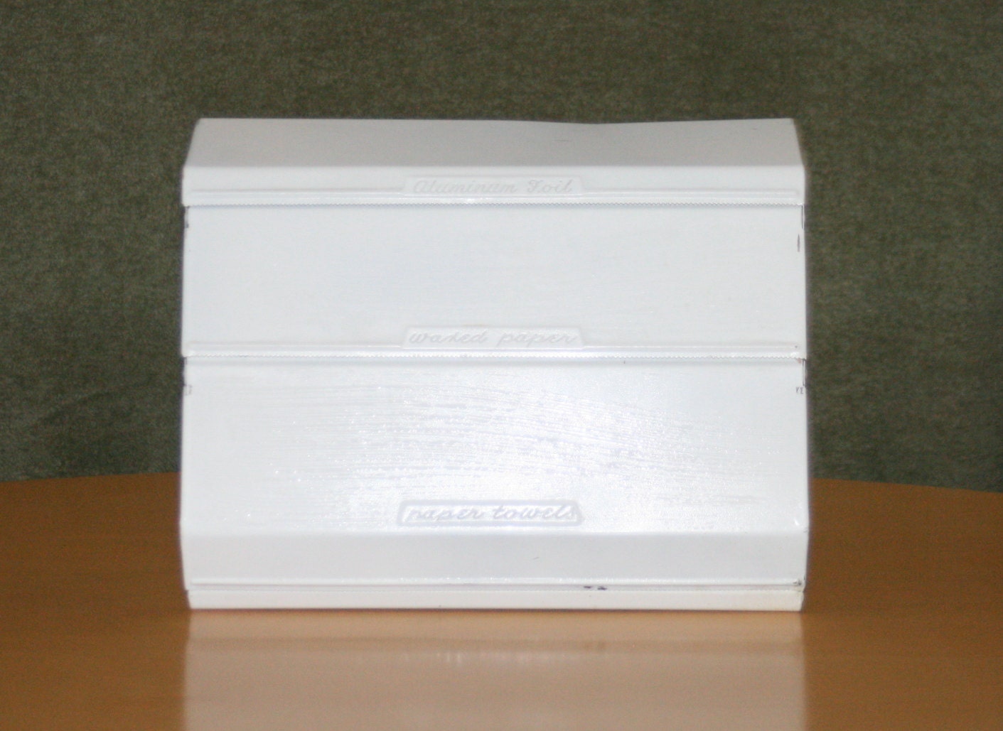Vintage mid century modern white kitchen triple wall dispenser waxed paper foil paper towel hanging mad men kitchen