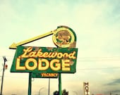 Lakewood Lodge Vintage Neon Sign - Denver Road Trip - iPhoneography - Colfax Avenue - Retro Typography - 5X5 Fine Art Photograph
