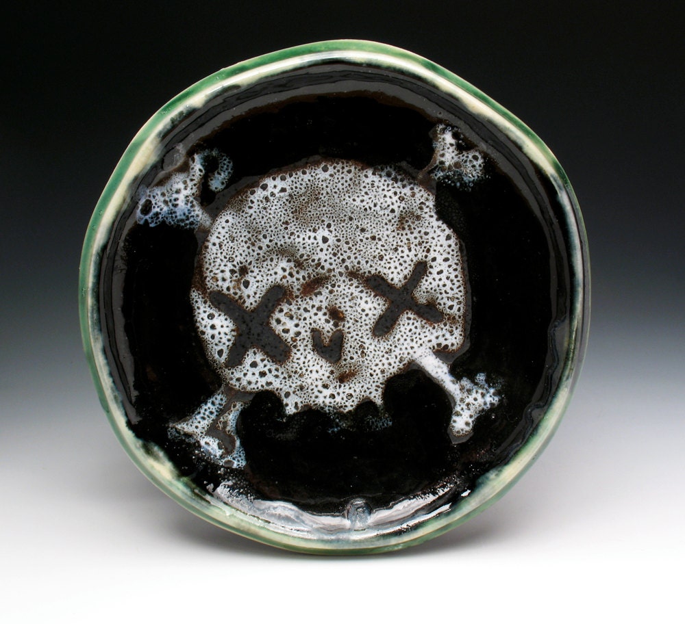Skull and Crossbones Plate, Stoneware Ceramic Side Plate, Dessert Plate