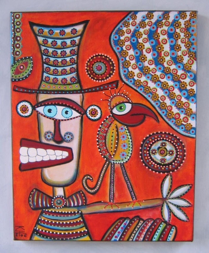 No Worries, Original 16 X 20 Acrylic Painting on Canvas, Folk Art, Outsider Art, by Fig Jam Studio