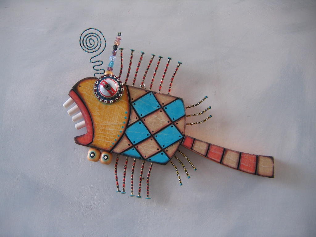 Twisted Piranha 3, Original Found Object Sculpture, Wall Art, Wood Carving, by Fig Jam Studio
