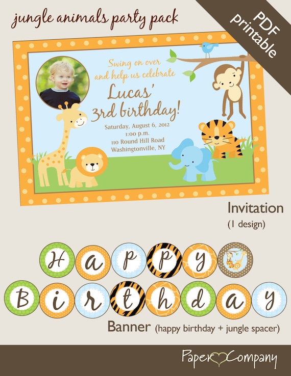 JUNGLE ANIMALS Birthday Party Package Event Printable diy Customizable Il_570xn