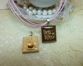 Deja Brew and Hot Coffee Scrabble Tile Necklace on Ribbon or Ball Chain