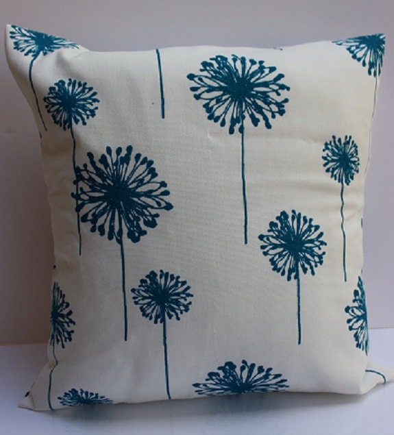 Teal Blue and White Dandelion Pillow Cover - 18 Inch - Beautiful Pattern Mixes with Variety of Decor and Colors