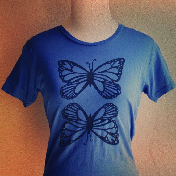 Butterfly Screenprinted Blue Tshirt