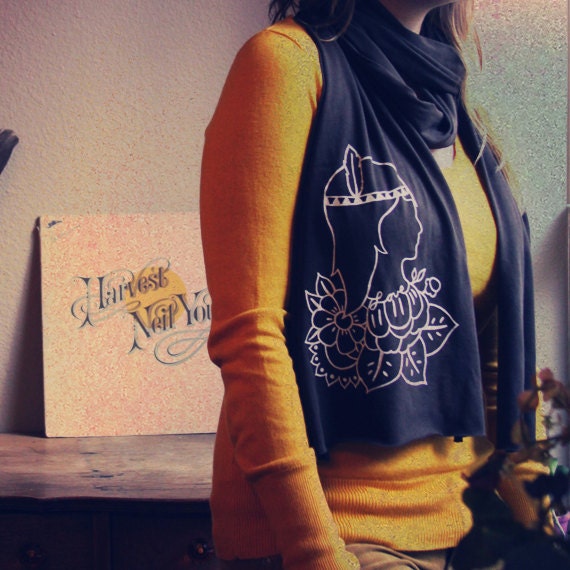 Flowerchild Screenprinted Brown Scarf