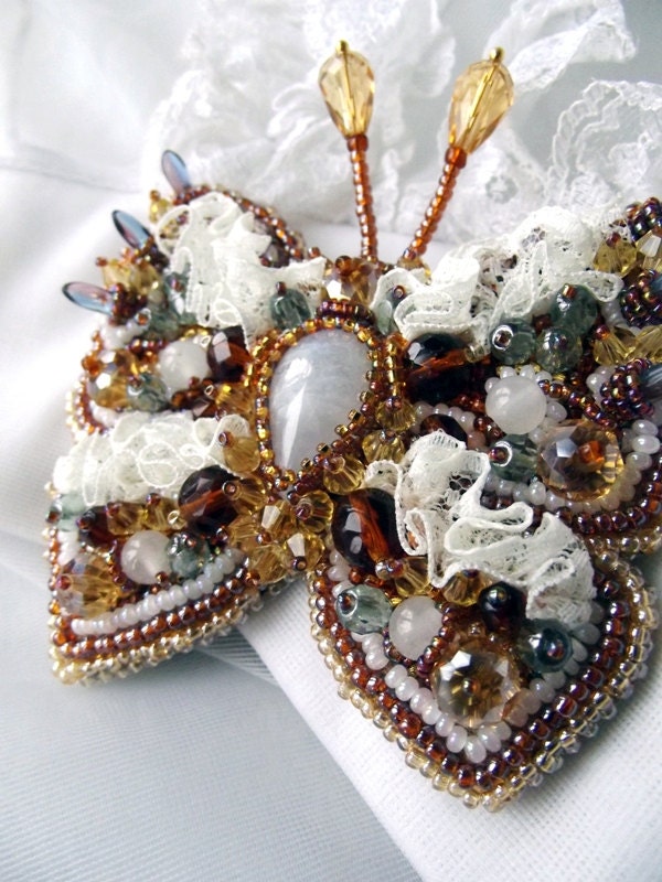 Bead embroidered butterfly brooch SOLD
