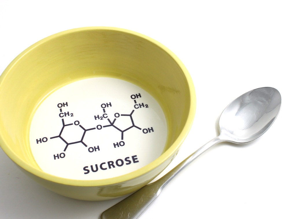 Sugar Bowl with Sucrose Chemistry Molecule - Mustard Yellow, White and Black