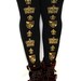 Crown Printed Tights Extra Large Plus Size XL Gold on Black Royal Victorian Steampunk Medieval Fleur de Lis Emblem Women