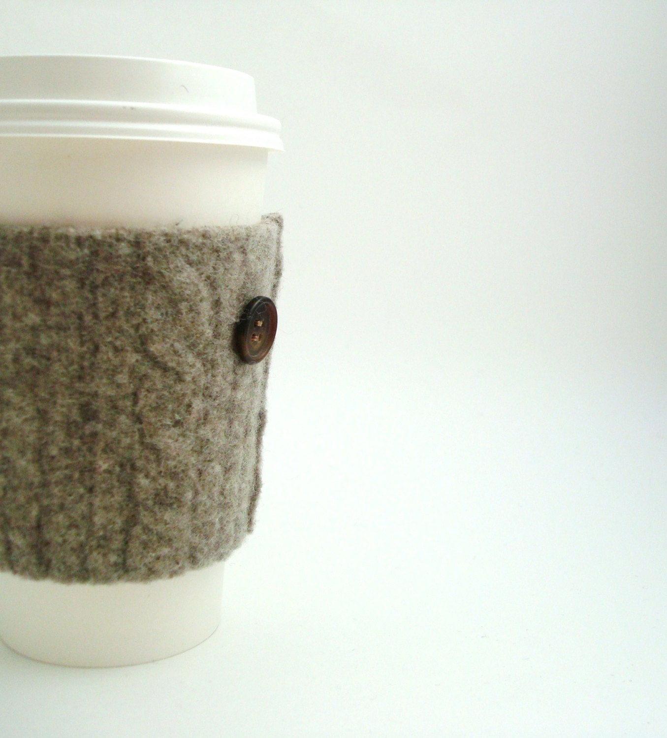 Felt Coffee Cozy TAUPE CABLES Felted Sweater Wool Coffee Cosy Coffee Sleeve