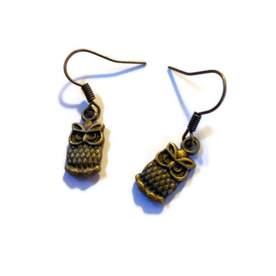 Tiny Bronze Owl Earrings