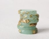 seafoam size 8 thin multifaceted eco resin ring with gold flakes