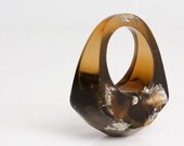 chocolate size 7.5 eco resin faceted ring with silver leaf