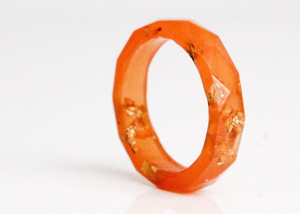 sunset orange and gold size 6.5 thin multifaceted eco resin ring