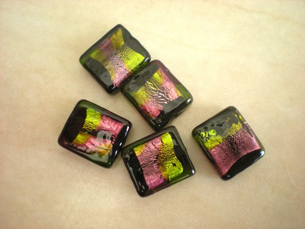 Dichroic Glass Beads: Pink Gold and Black - Glass Beads - Square Beads - Destash - Destash Supplies