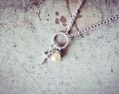 Antique Silver Cross with pearl drop bead