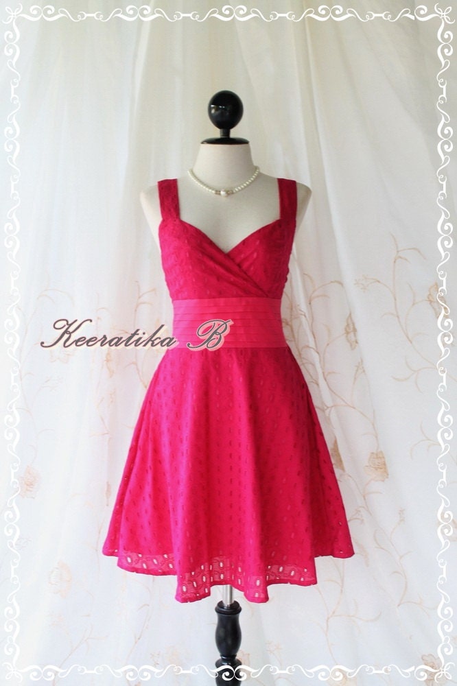 Sound Of Summer II - Sweet Elegant Spring Summer Lacy Sundress Hot Pink Color Thick Cotton Lace Party Wedding Cocktail Dress
