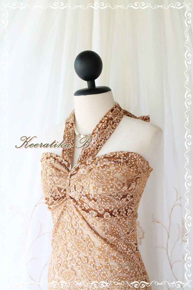 Princess Jasmine II - Gorgeous Party Cocktail Wedding Bridesmaid Night Lace Dress Dark Brown Halter Style Jasmine Collection