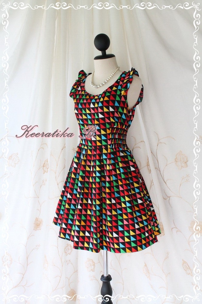 Alice Summer Dress - Beautiful Stunning Spring Summer Sundress Colorful Geometrical Print All Over Party Dancing Country Vacation Dress