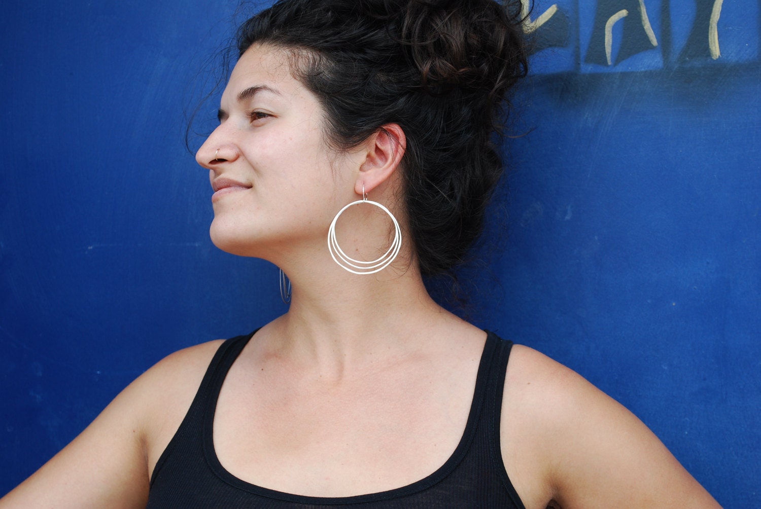 Handmade jewelry. Sterling silver tripple hoop earrings. Sexy contemporary modern silver jewelry