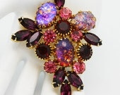 Vintage Brooch Valentine Siam Red and Confetti Art Glass