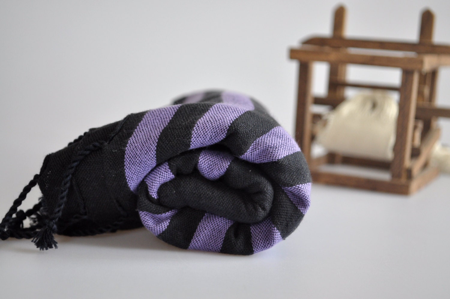 TurKish BaTh ToWel - Symrna Peshtemal  --  Black - Purple stripes