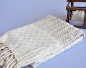Turkish Bath Towel - Handwoven Cotton Peshtemal  - Ivory - Latte - Wicker Style