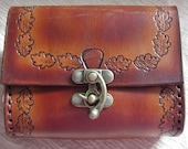 Leather Medieval Belt Bag, Brown Acorn and Leaves Design, Belt Pouch Small, Leather Bag, LARP, SCA, Costume, Ren Faire