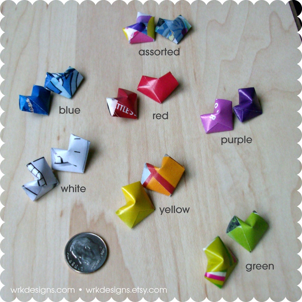 Pick Your Color - 3D Origami Hearts - Recycled Paper Craft Supplies - 25 pieces