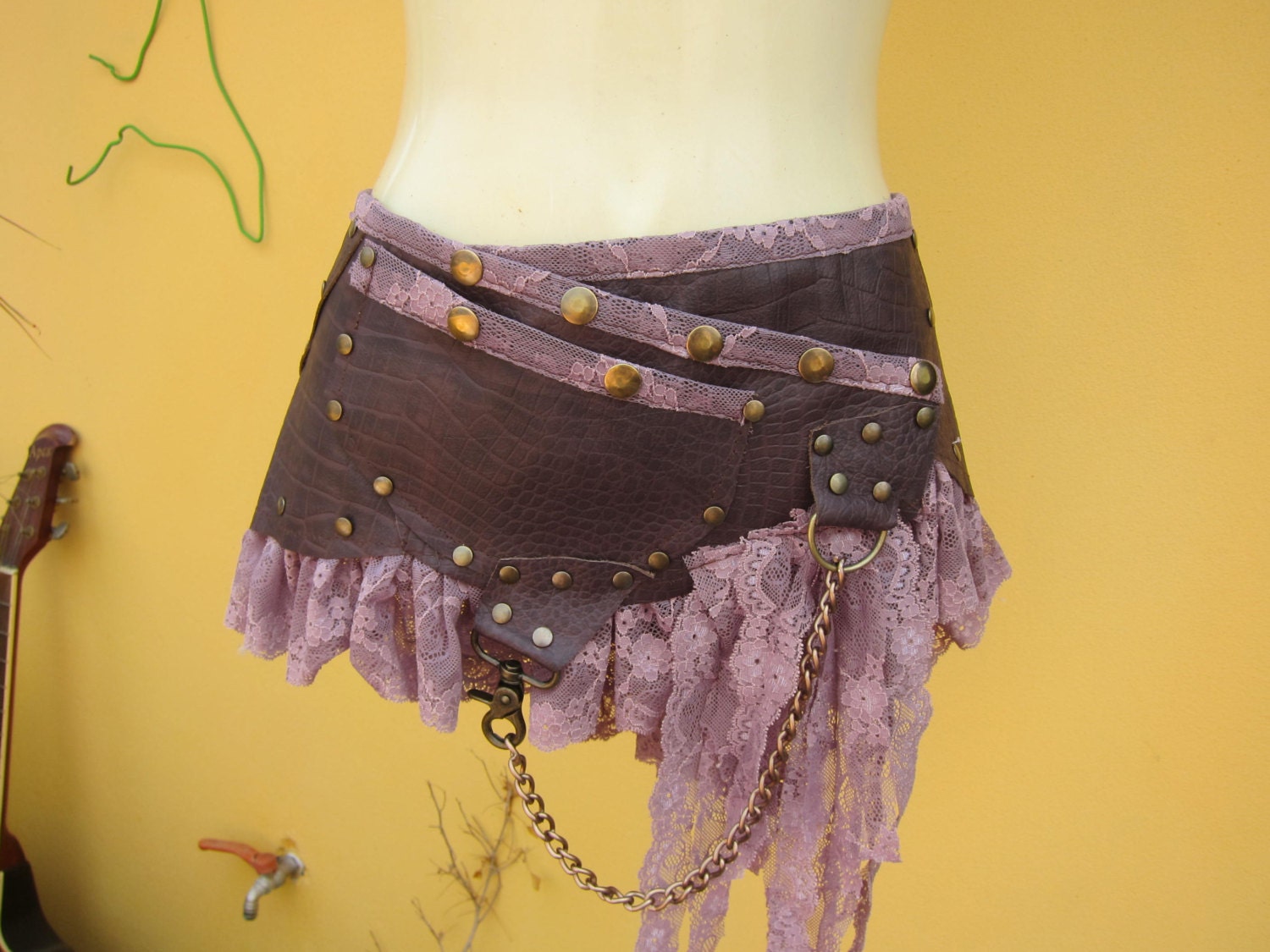 vintage inspired leather and lace belt/tutu/skirt...32" to 38" hips or waist