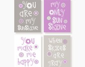 Purple and Gray Dahlia Nursery Wall Art, Playroom Art - You Are My Sunshine 8x10 nursery decor, baby shower gift, girl colors