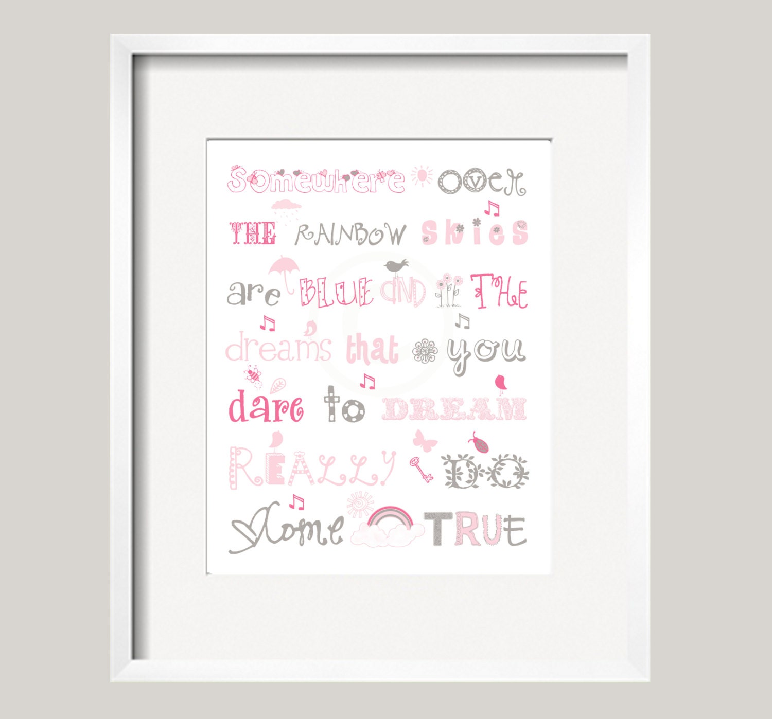 Somewhere over the rainbow Pink and Gray Nursery Decor Rainbow colors for boys and girls wall art 11x14 by Yassisplace